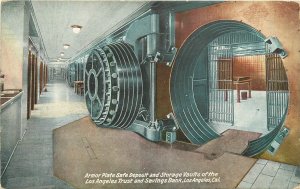 Postcard C-1910 California Los Angeles Bank interior Safe Deposit vault 23-12395