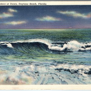 1938 Daytona Beach, FL Atlantic Ocean Breakers at Dawn Night Teich Scene PC A228