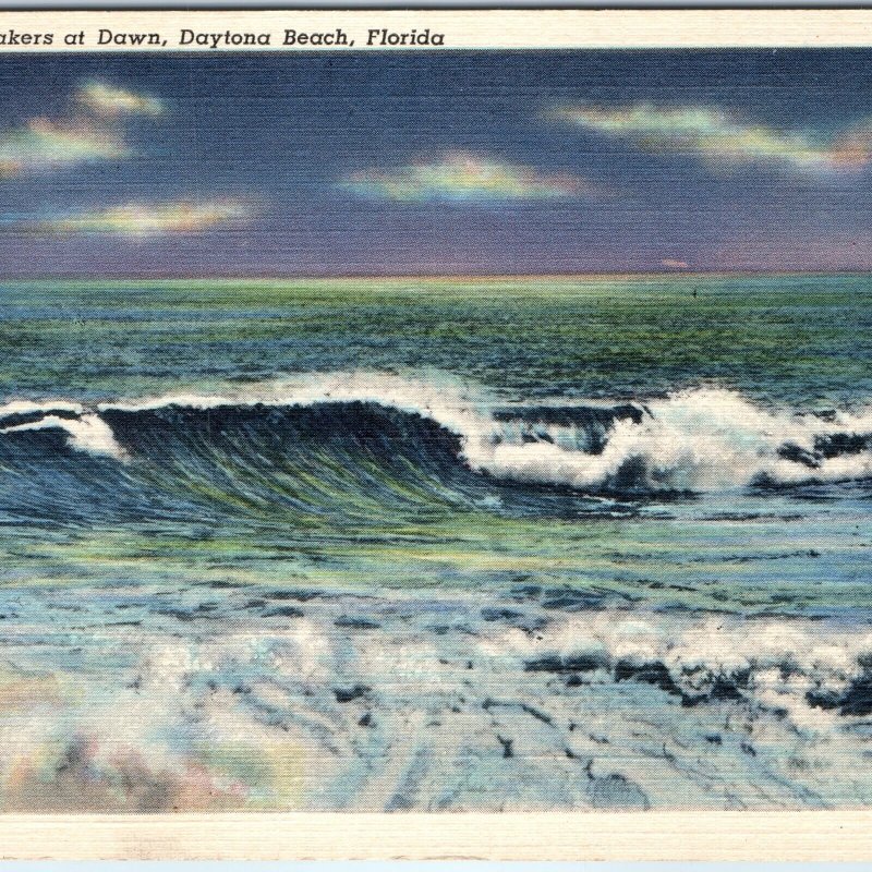 1938 Daytona Beach, FL Atlantic Ocean Breakers at Dawn Night Teich Scene PC A228