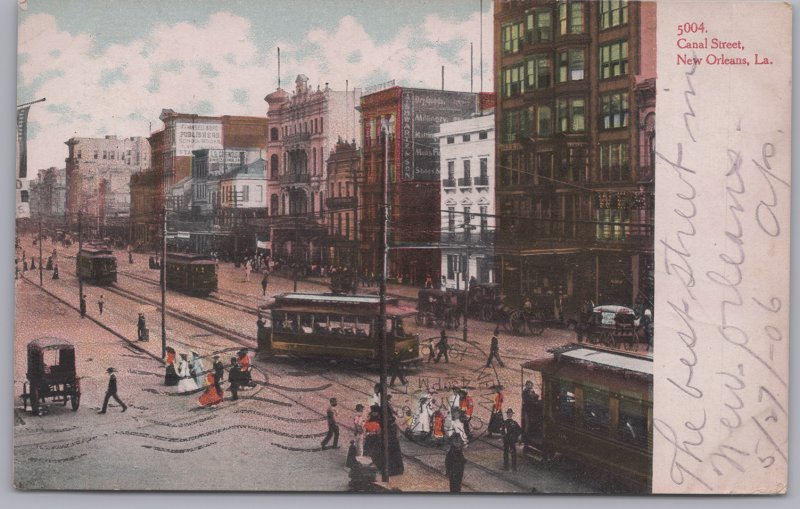 New Orleans, LA., Canal Street, Lots of Trolleys and people milling around-1906