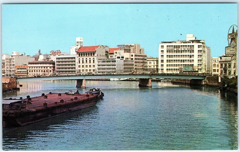 c1950s Manila, PI Pasig River MacArthur Bridge Chrome Photo Postcard Vtg A67