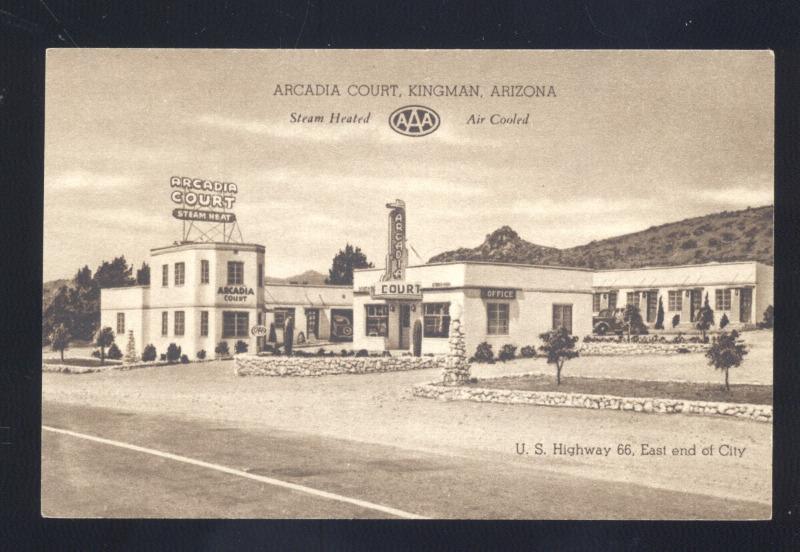 KINGMAN ARIZONA ROUTE 66 ARCADIA COURT MOTEL B&W LINEN ADVERTISING POSTCARD