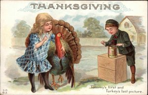 Thanksgiving Boy Takes Last Picture of Turkey Old Camera Vintage Postcard