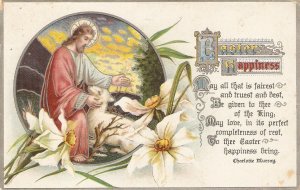 Jesus with lamb. flowers  Old vintage American Easter Greetings postcard