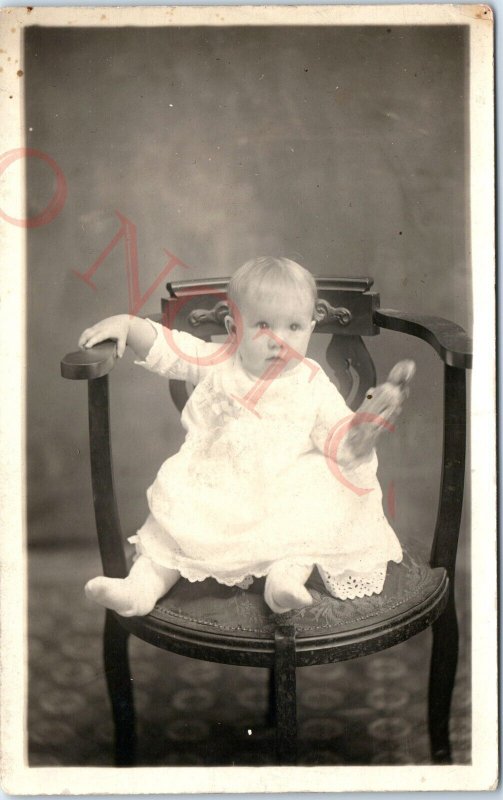 c1910s Adorable Darling Child RPPC Plush Toy Doll Charming Dress Real Photo A140