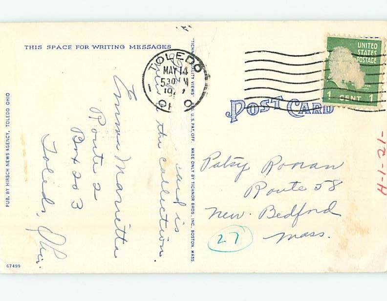 Linen POST OFFICE SCENE Toledo Ohio OH hs1584