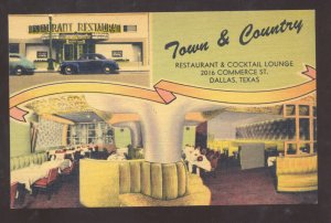 DALLAS TEXAS TOWN & COUNTRY RESTAURANT INTERIOR VINTAGE ADVERTISING POSTCARD
