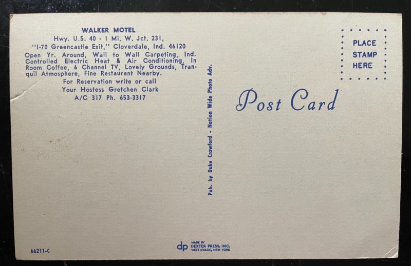 Vintage Postcard 1950's Walker Motel, U.S. Route 40, Cloverdale, Indiana (IN)