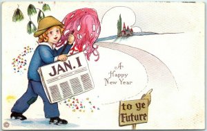 M-30093 Little Boy Art Print Greeting Card A Happy New Year