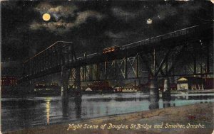 Douglas St Bridge Smelter Moonlight Night Omaha Nebraska 1912 postcard