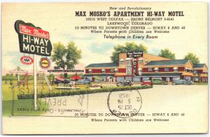 Max Mosko's Apartment Hi-Way Motel, Lakewood CO c1952 Vintage Postcard H20