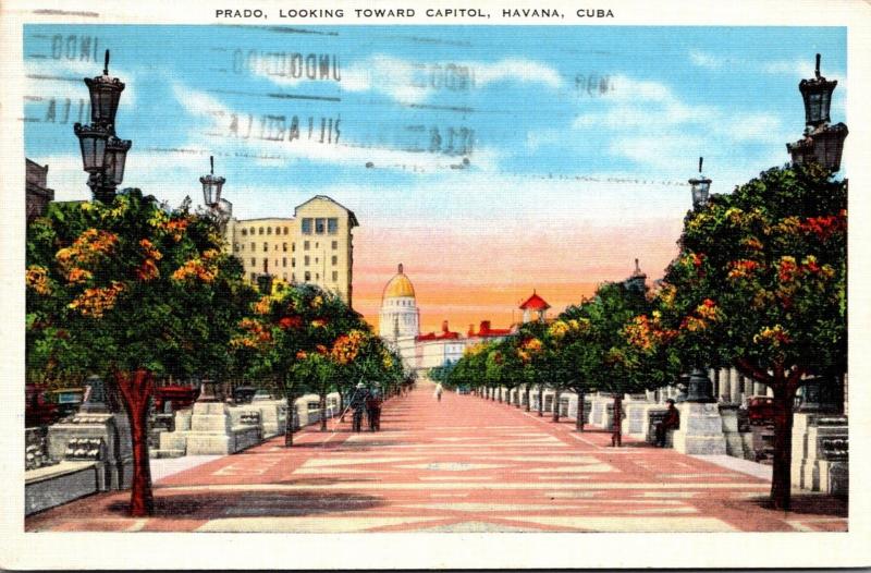 Cuba Havana Prado Looking Toward Capitol 1938