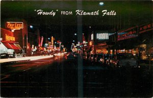1950s Klamath Falls Oregon Main Night neon Smith Western Postcard 25-11111