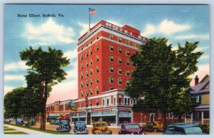 SUFFOLK VIRGINIA HOTEL ELLIOTT VINTAGE LINEN POSTCARD SOME ROOMS AIR CONDITION