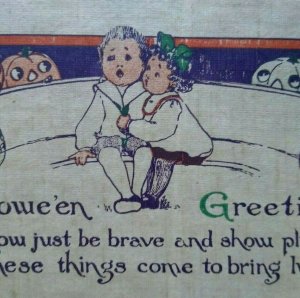 Antique Halloween Postcard Everett Studios Children Goblin Pumpkins Original  