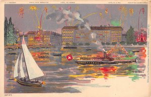 Switzerland Geneve Geneva Fete de Nuit Flag Steamboats Fireworks postcards B910
