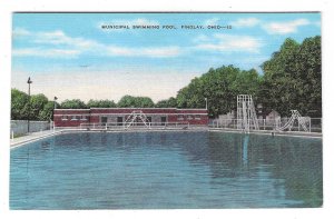 Municipal Swimming Pool, Findley, Ohio, VTG Linen postcard