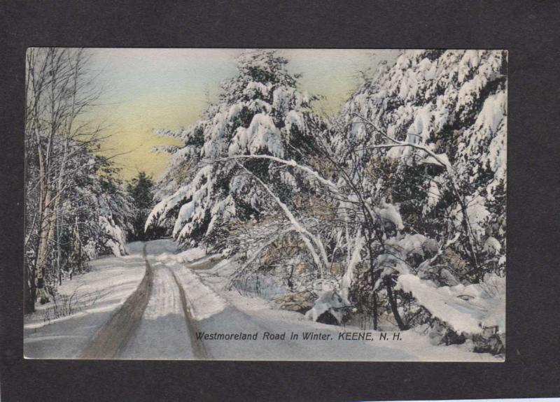 NH Wesmoreland Rd Road Keene New Hampshire postcard Winter scene Snow Trees