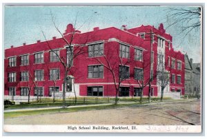 Rockford Illinois IL Postcard High School Building Exterior Scene 1913 Vintage