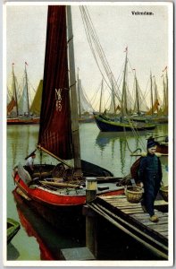 Fishing Boats On Dock Volemdam Netherlands Postcard