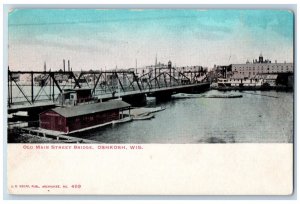 Oshkosh Wisconsin WI Postcard View Of Old Main Street Bridge c1905 Antique