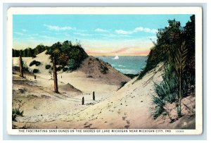 c1930's Fascinating Sand Dunes Shore Lake Michigan, Michigan City IN Postcard