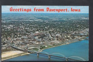 America Postcard- Aerial View of Davenport & The Mississippi River, Iowa RS20173