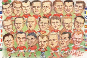 Wales Welsh Rugby Union 1999 Team Comic Caricature Postcard