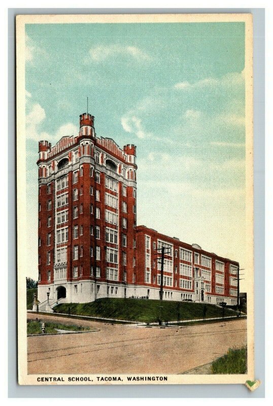 Vintage 1920's Colorized Photo Postcard Central School Tacoma Washington