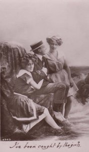 Caught By Girls Seduction Entrapment Real Photo Antique Romance Postcard