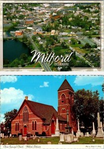 2~4X6 Postcards Milford DE Delaware AERIAL VIEW & CHRIST EPISCOPAL CHURCH~Graves