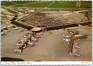 VINTAGE CONTINENTAL SIZE POSTCARD AERIAL OF CHICAGO O'HARE INTERNATIONAL AIRPORT