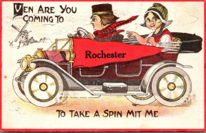 Minnesota Rochester Dutch Couple In Car Ven Are You Coming 1913 Pennant Series