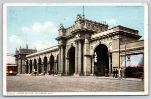 Detroit Pub~Columbus Ohio~Union Train Station Street View~PM 1910~Vtg Postcard