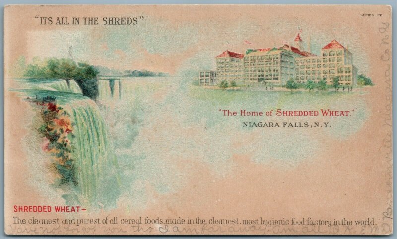 NIAGARA FALLS NY HOME OF SHREDDED WHEAT 1907 ANTIQUE POSTCARD w/ CORK CANCEL