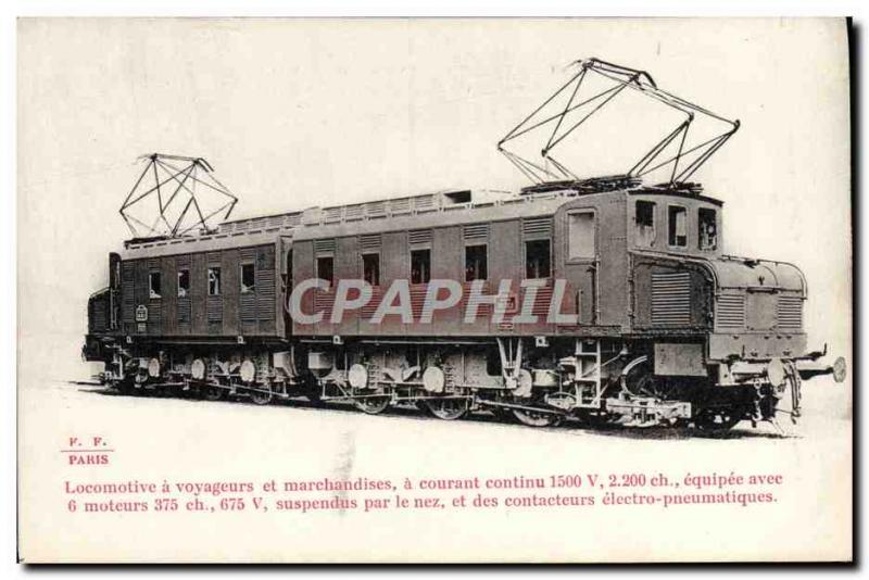 Postcard Old Train Locomotive passenger and freight has current 1500 V