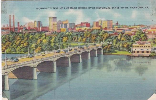 Virginia Richmond Skyline and Mayo Bridge Over James River