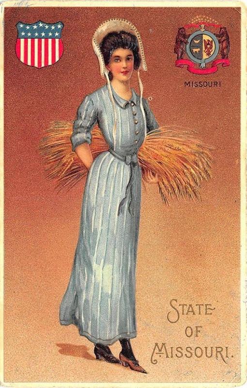 Langsdorf State of Missouri Beautiful Multi Color Woman State Seal Postcard