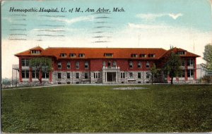 Homeopathic Hospital, University of Michigan Ann Arbor c1916 Postcard I59
