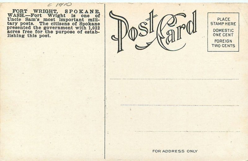 c1910 Spokane Washington Fort Wright Military Postcard 25-11666