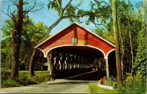 Entrance Covered Bridge Lancaster NH New Hampshire Postcard Tichnor VTG UNP 