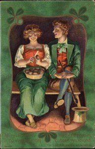 St. Patrick's Day Red-Haired Irish Woman Peeling Potatoes Romance c1910 Postcard