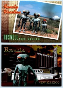 2 Postcards ROSWELL, NM ~ Aliens FAMILY VACATION & UFO Plains Theatre 4x6