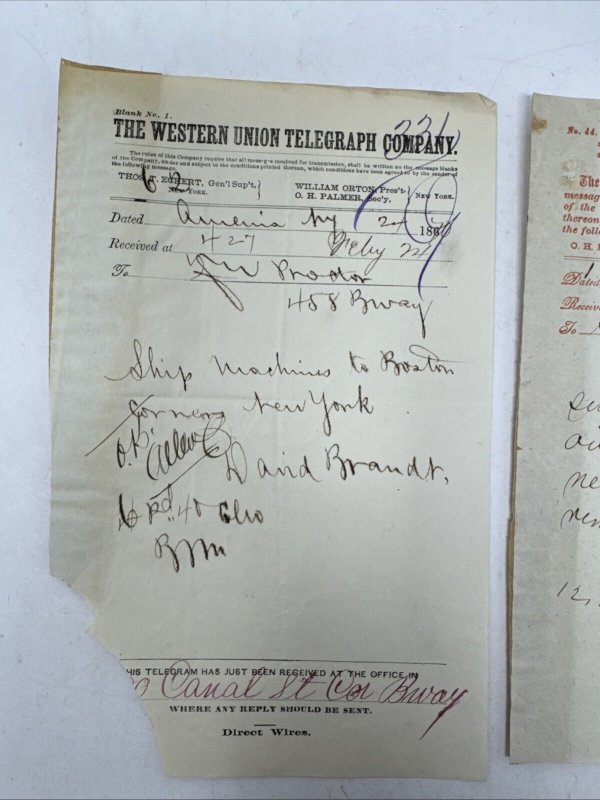 1870 Western Union Telegraph Half Rate Messages Singer Sewing Machine Letters