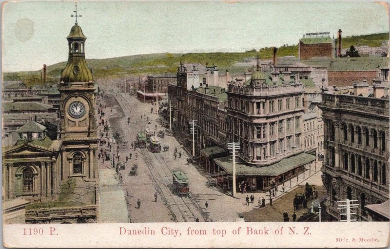 Dundedin City NZ From the Bank of New Zealand Muir & Moodie c1907 Postcard E33