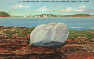 Vintage Postcard 1944 Balance Rock & Frenchman's Bay Bar Harbor Mt. Desert Islan