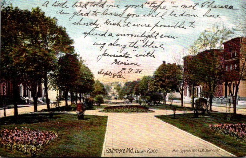 Maryland Baltimore Scene On Eutaw Place 1907