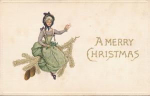 Christmas Greetings - Lady Swinging on Evergreen Branch - DB