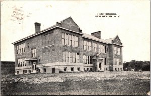 Postcard NY New Berlin High School 1918 black and white