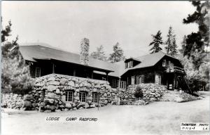 RPPC CAMP RADFORD, California  CA THE LODGE Large Rustic Building 1960 Postcard